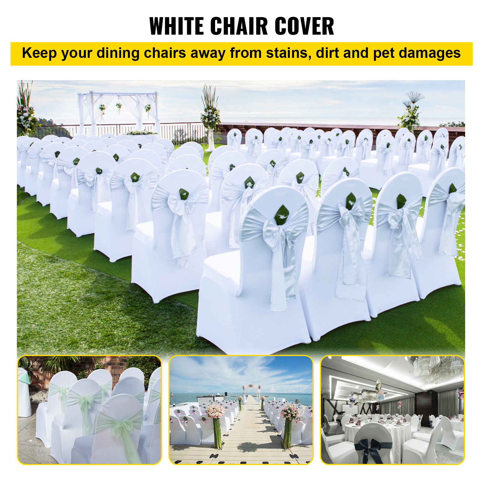 Uimoso 100/50 White/Black Spandex Chair Cover Wedding Banquet Party Folding - Picture 47 of 119