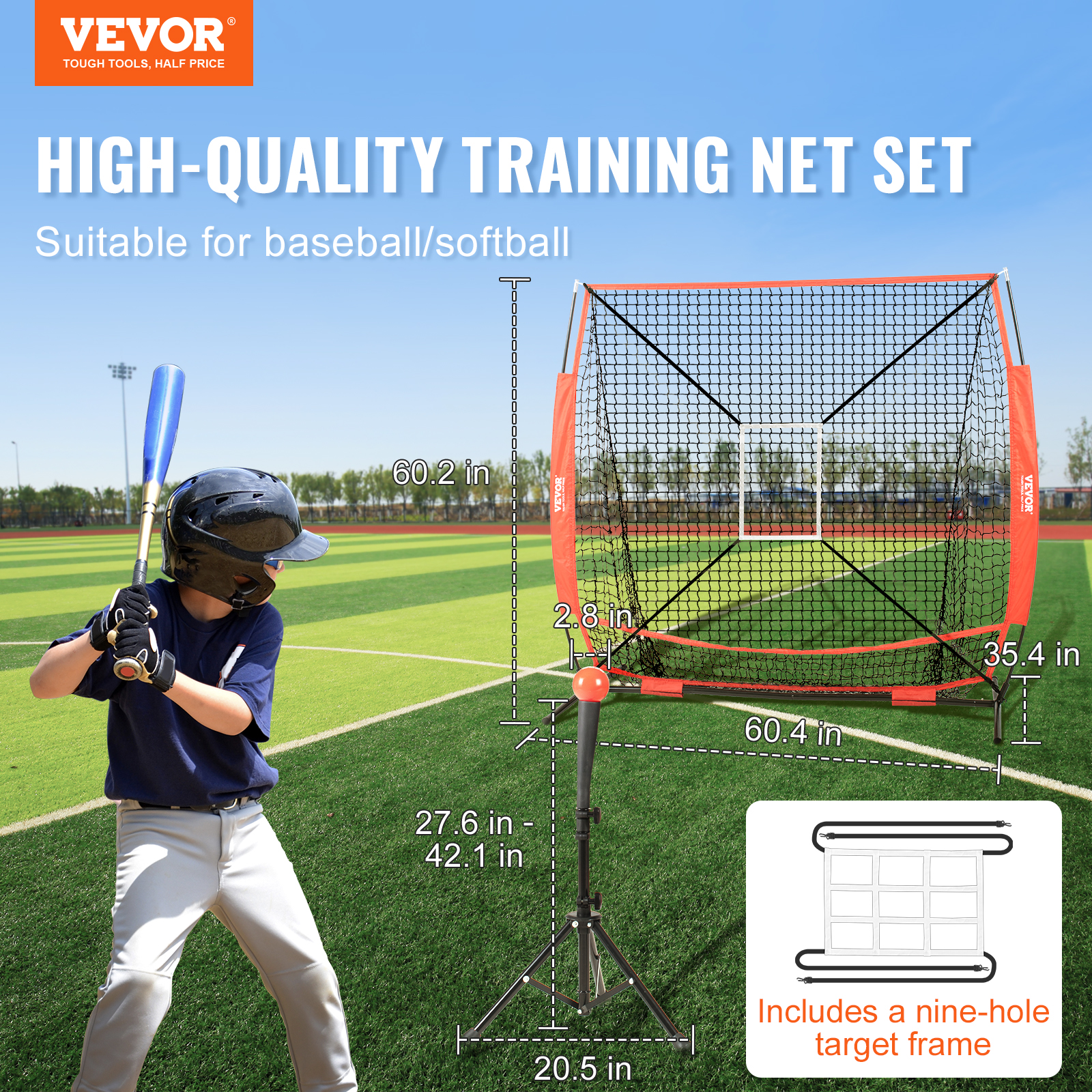 VEVOR 7x7/5x5 ft Baseball Softball Practice Net Hitting Multiple Accessories