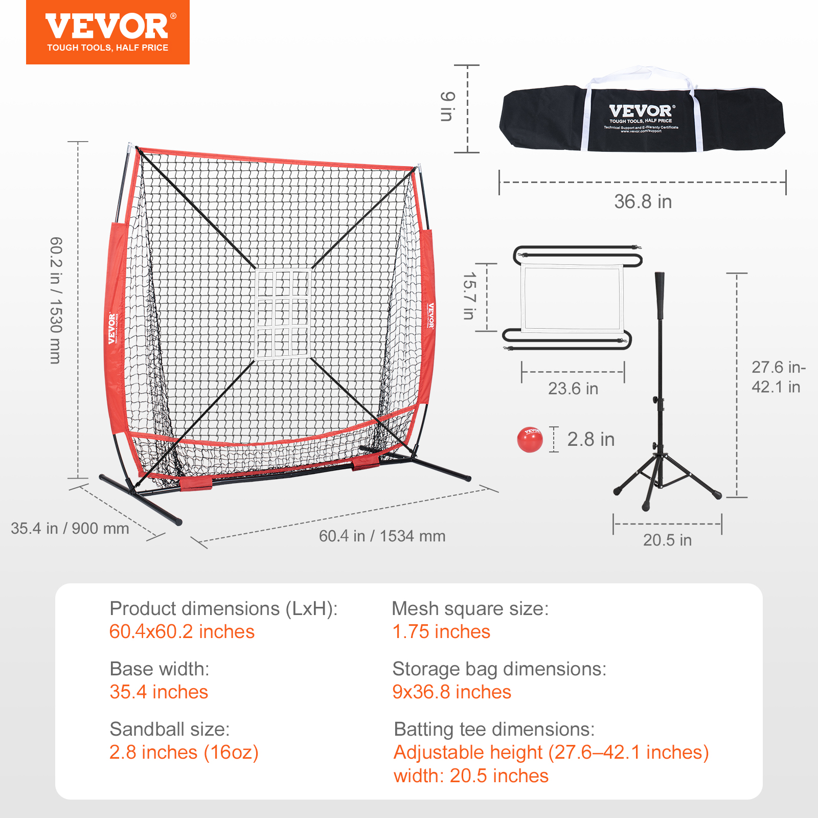 VEVOR 7x7/5x5 ft Baseball Softball Practice Net Hitting Multiple Accessories