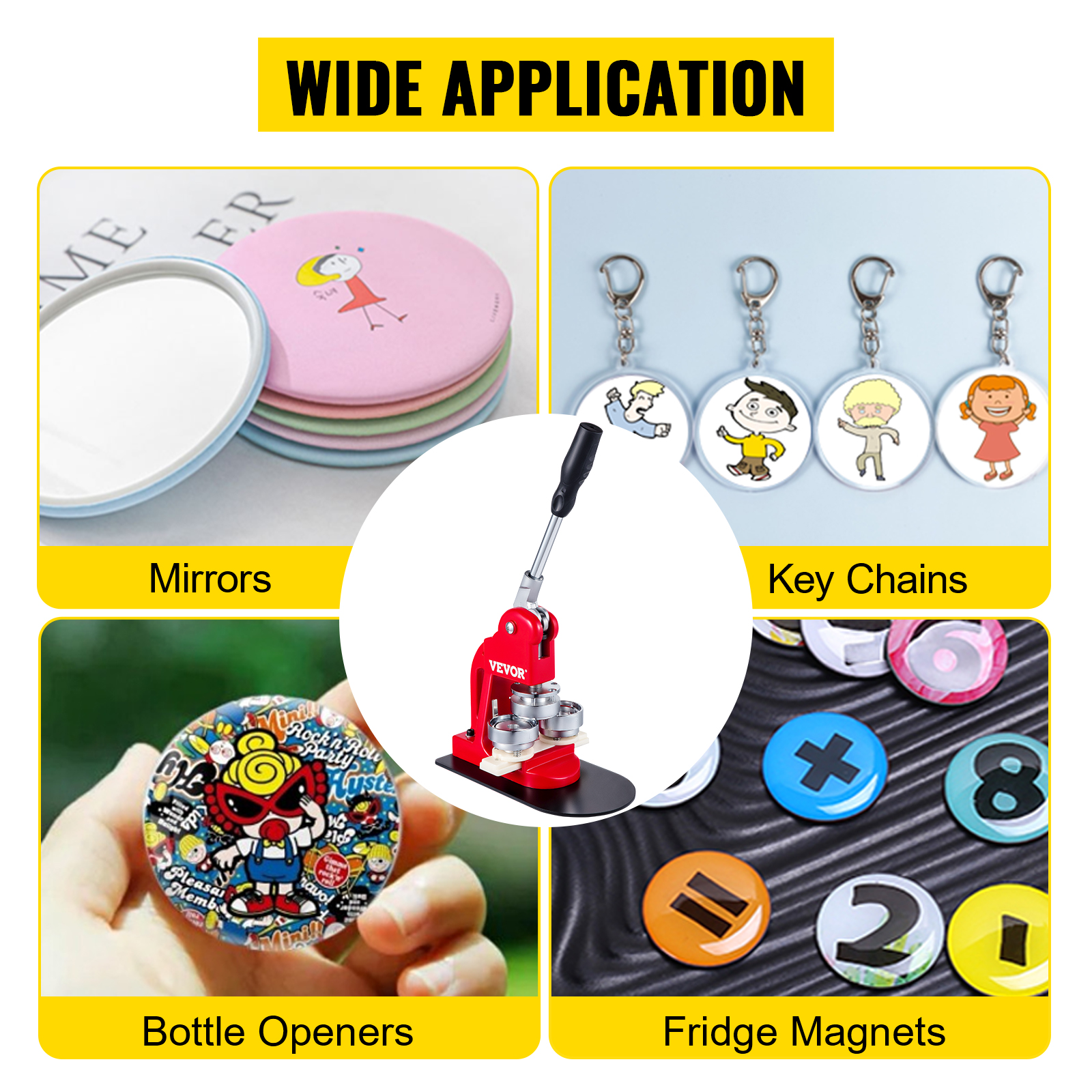 VEVOR Button Maker 1/1.25/2.28 inch(25/32/58mm) 3-in-1 Pin Maker with 300pcs Button Parts Button Maker Machine with Panda Magic Book Ergonomic Arc