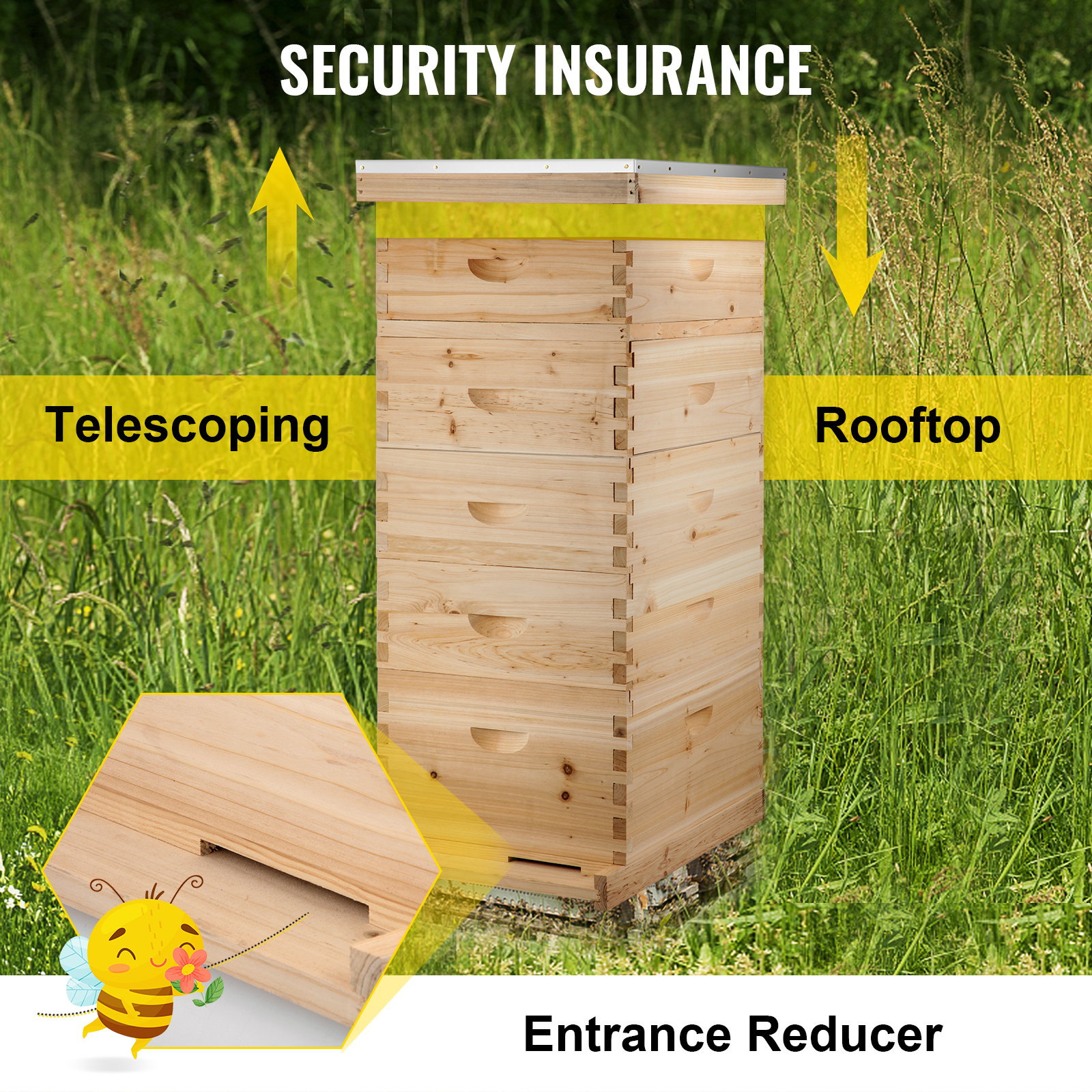 5 Board Box10-Frame Beehive Frames /Bee Hive Frame for Beekeeping w/ Metal Roof 