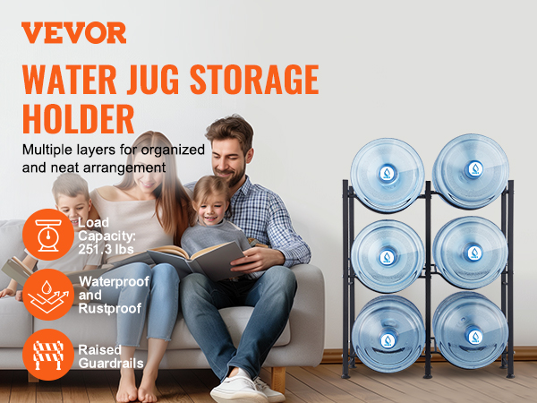 NEALA Water Cooler Jug Rack 5 Gallon Water Bottle Holder Storage Shelf 3 Tier Heavy Duty Stackable Water Cabinet Dispenser Organizer for Home Office, Black