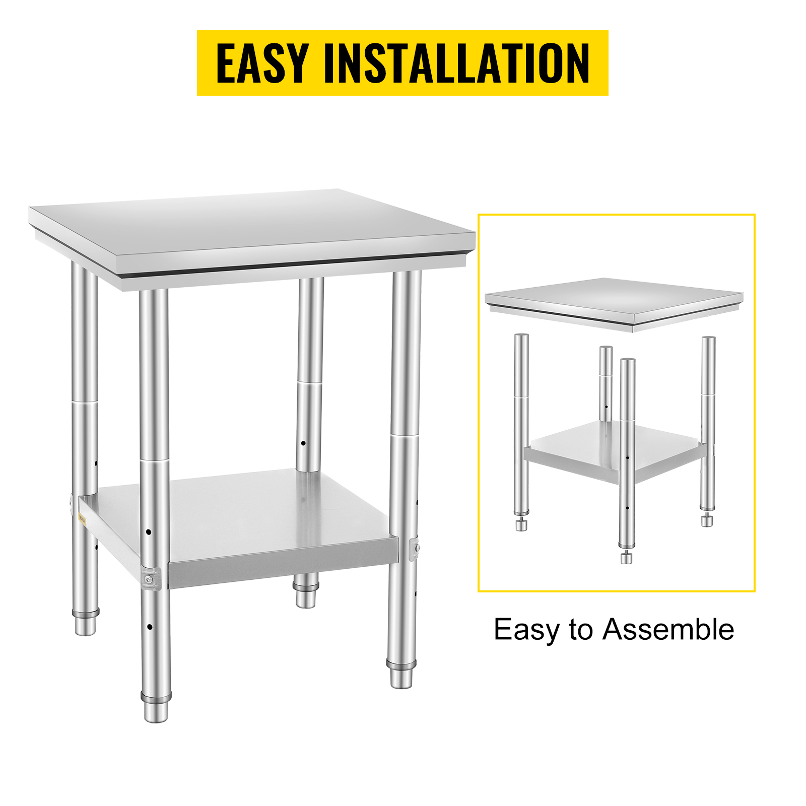 Work Table Kitchen 60X60 CM Commercial Table Stainless Steel Bench Storage Space 