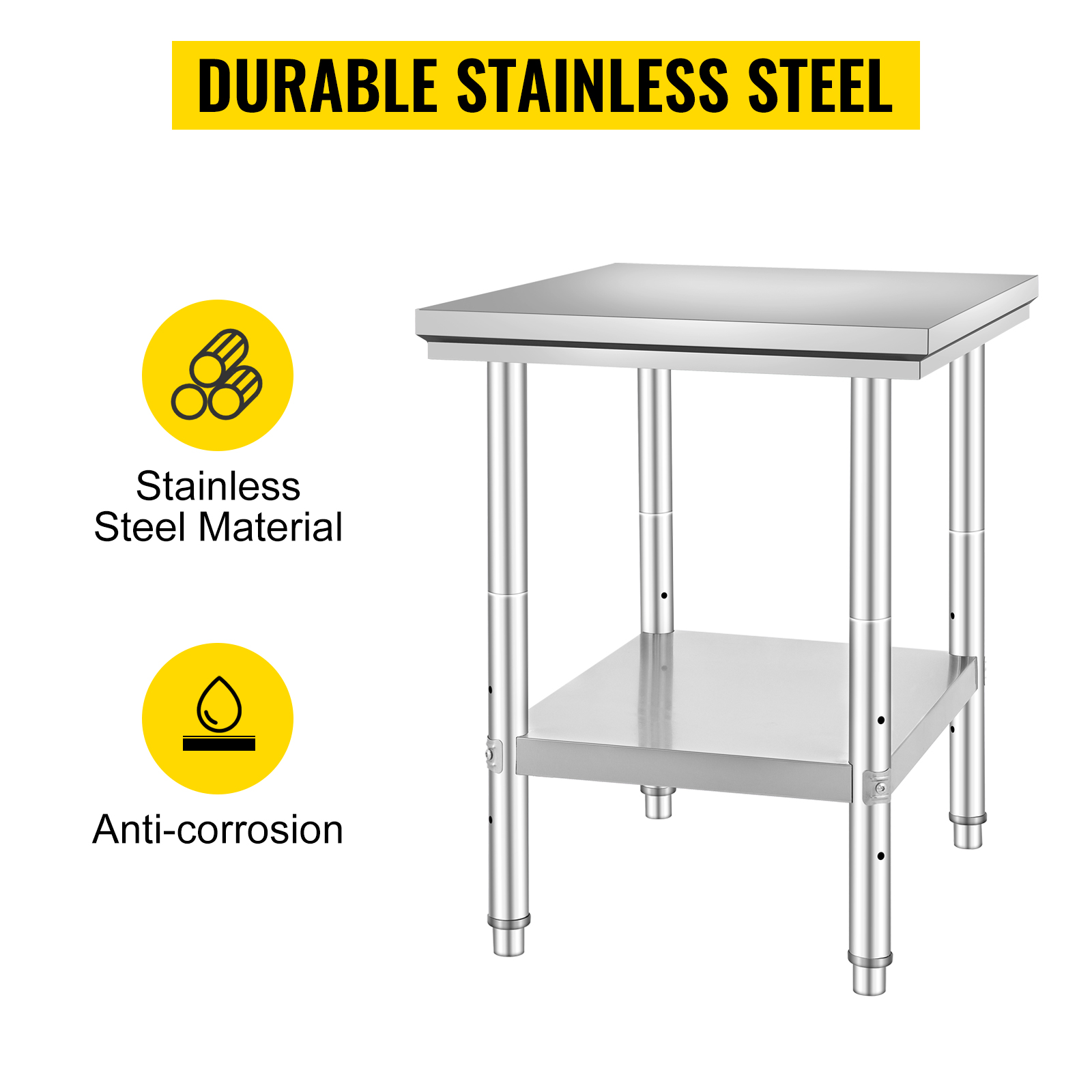 Edelstahl Tisch 76x61cm Gastronomie Arbeitstisch Zerlegetisch mit Ablage Steel Table M100 2w