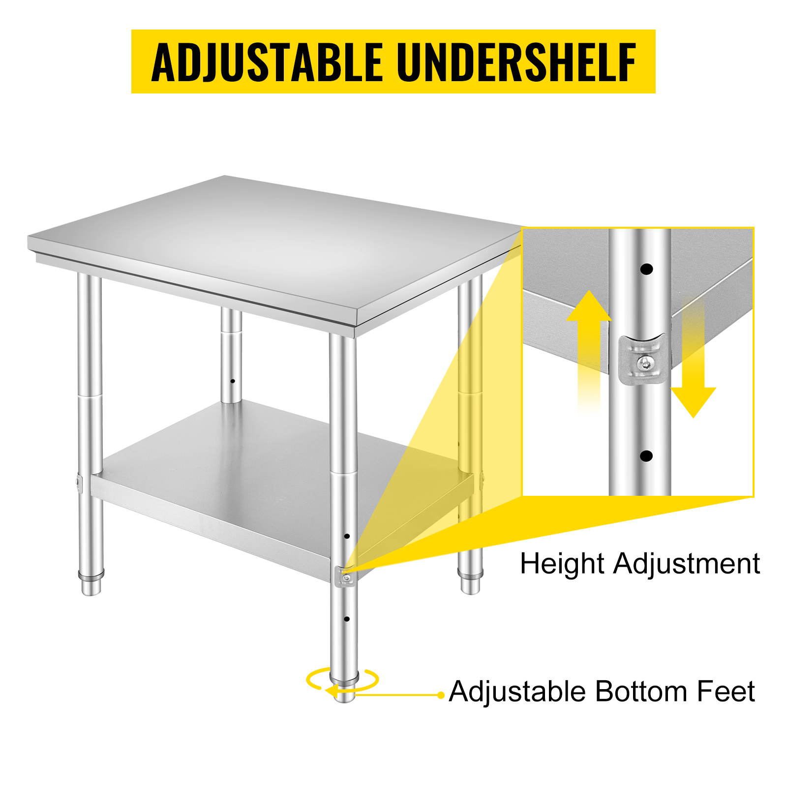 Edelstahl Tisch 76x61cm Gastronomie Arbeitstisch Zerlegetisch mit Ablage Steel Table M100 4w