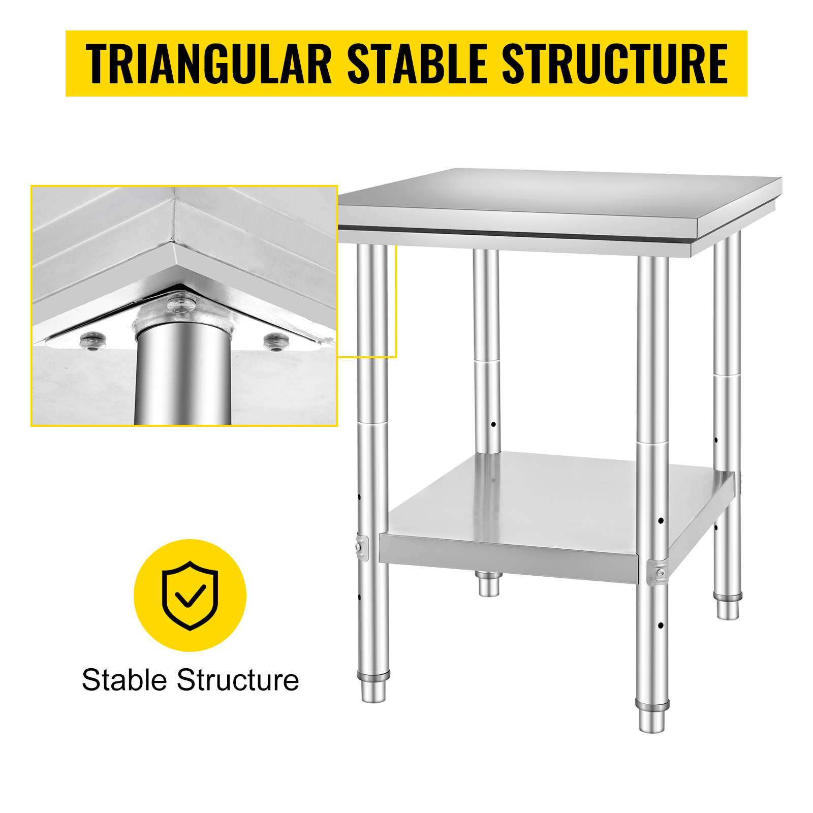 Edelstahl Tisch 76x61cm Gastronomie Arbeitstisch Zerlegetisch mit Ablage Steel Table M100 5w