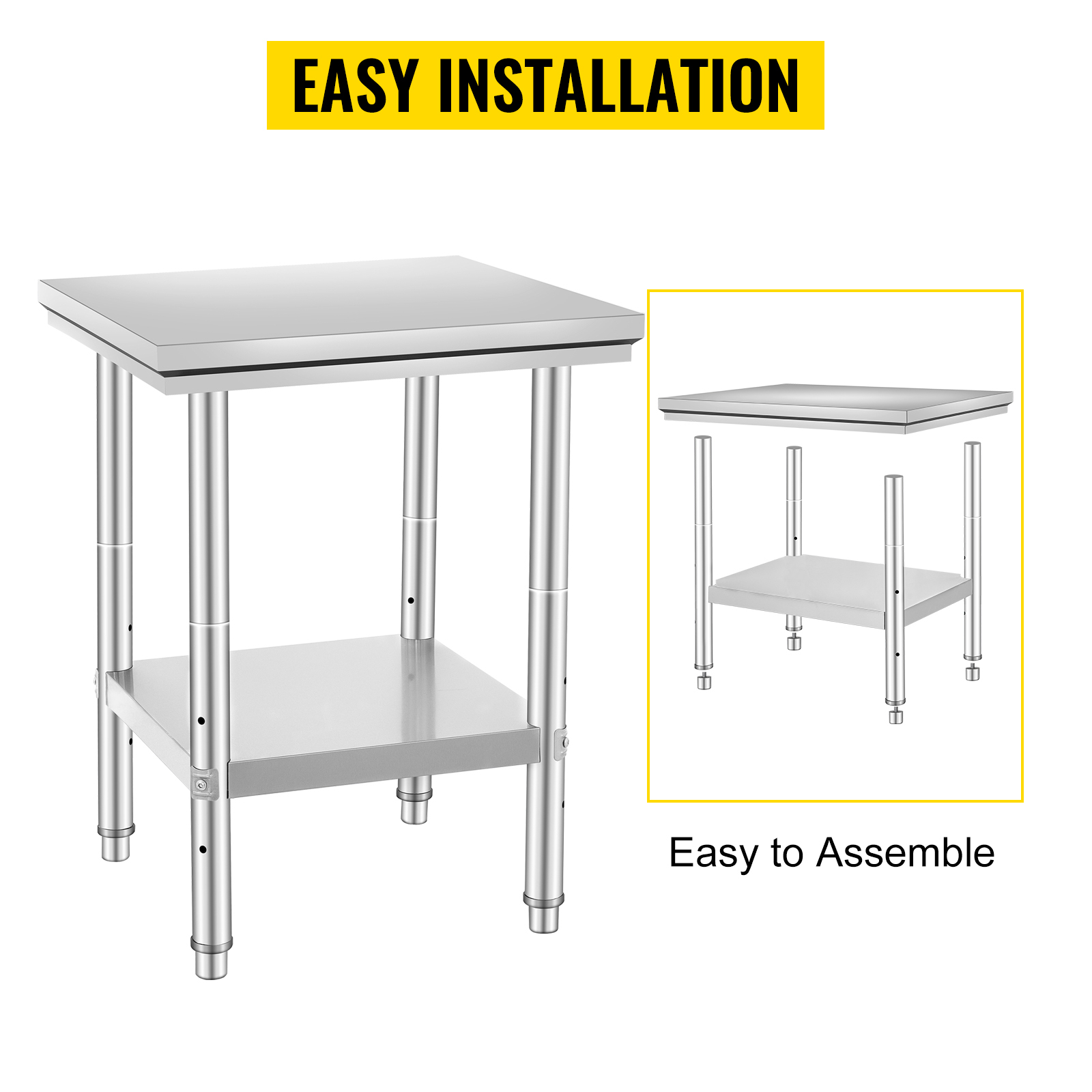 Edelstahl Tisch 76x61cm Gastronomie Arbeitstisch Zerlegetisch mit Ablage Steel Table M100 6w
