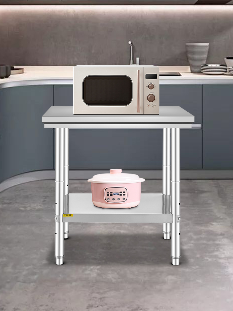 Doppelt Edelstahl Arbeitstisch Profi Küchentisch Gastro mit extra großer unteren Ablagefläche Tisch bis 100 kg belastbar 80x50x85CM 