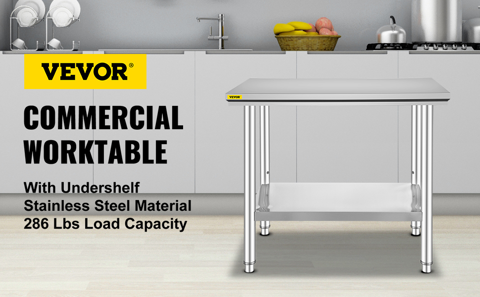 VEVOR Stainless Steel Table, 24 x 28 Inch, Heavy Duty Prep & Work Metal  Workbench with Adjustable Storage Under Shelf and Table Feet, Commercial