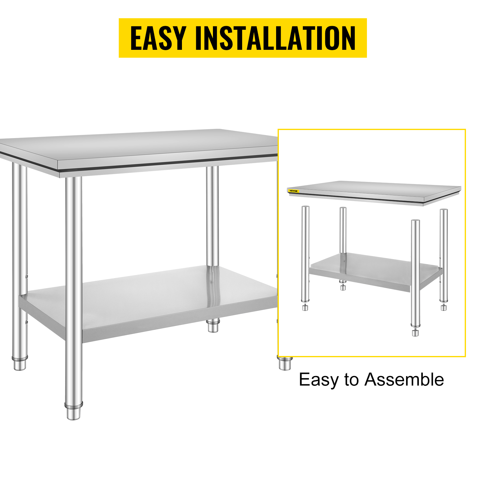 Dropship VEVOR Stainless Steel Work Table 24 X 36 X 32 Inch Commercial Kitchen Prep Work Table Heavy Duty Prep Worktable Metal Work Table With Adjustable Feet For Restaurant Home And Hotel