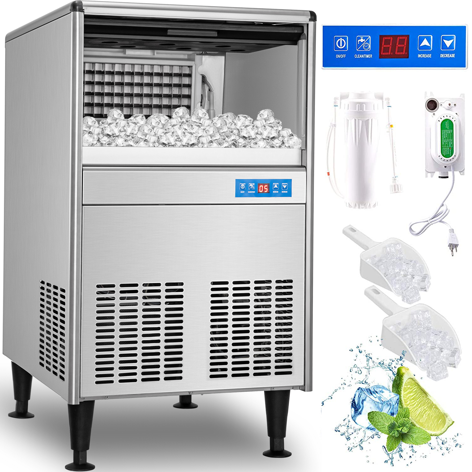 commercial ice maker, stainless steel, 68kg/24h