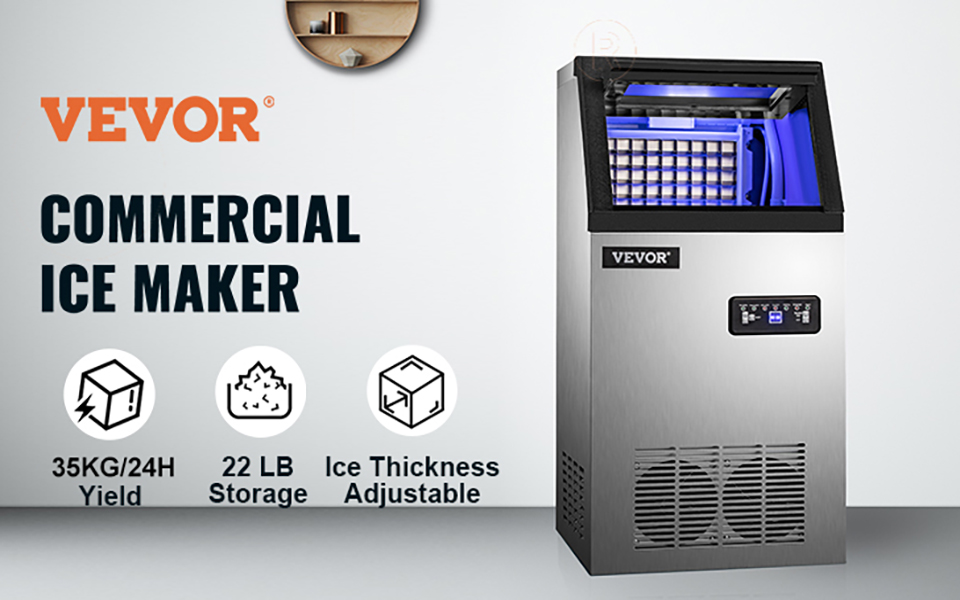 VEVOR 120lbs/24H Commercial Ice Maker 2-in-1 Countertop Ice Cube Machine 450W