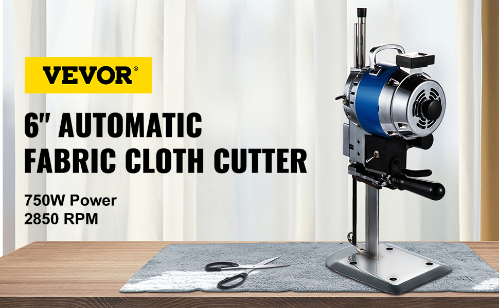 VEVOR Fabric Cutting Machine 6 inch High Speed Straight Knife Cloth Cutting Machine 750W Industrial Fabric Cutting Machine with Automatic Knife Sharpen(6 inch)