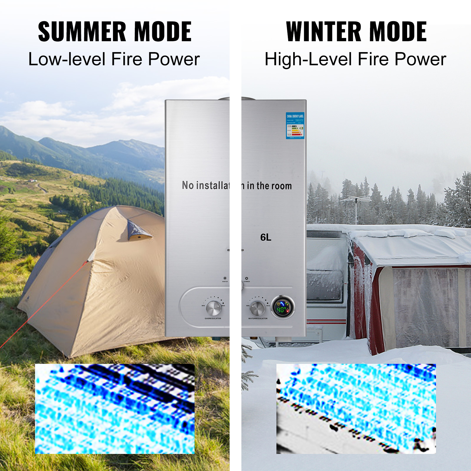 6L 12KW Propan Chauffe-eau Gaz Instantané sans Réservoir Chauffe-eau Gaz  Camping