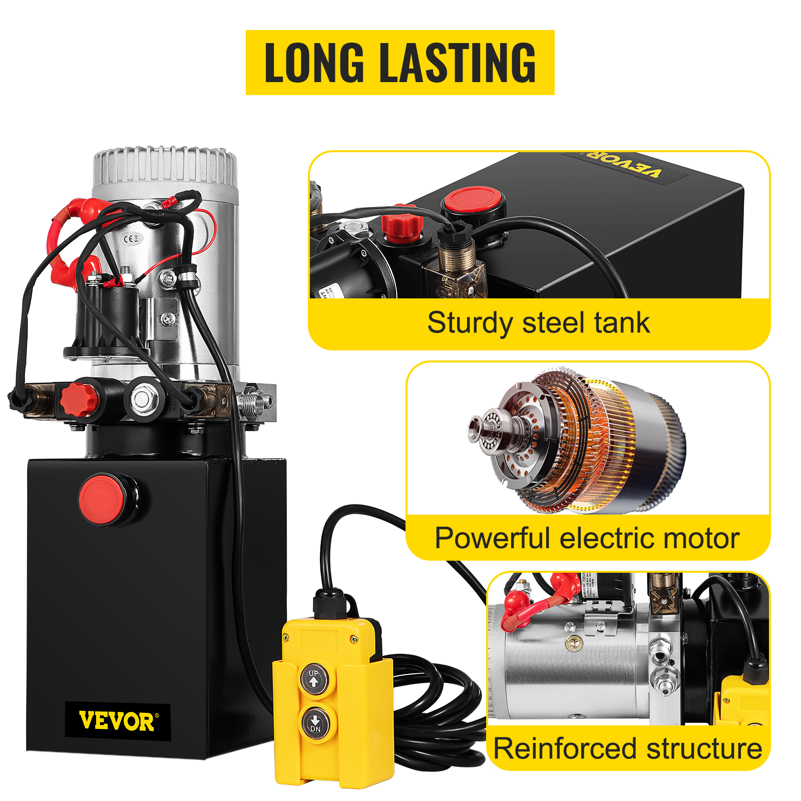 VEVOR Hydraulic Pump 6 Quart Hydraulic Power Unit 12V DC Hydraulic Pump Dump Trailer Double Acting Hydraulic Pump (Steel, 6 Quart/Double Acting)