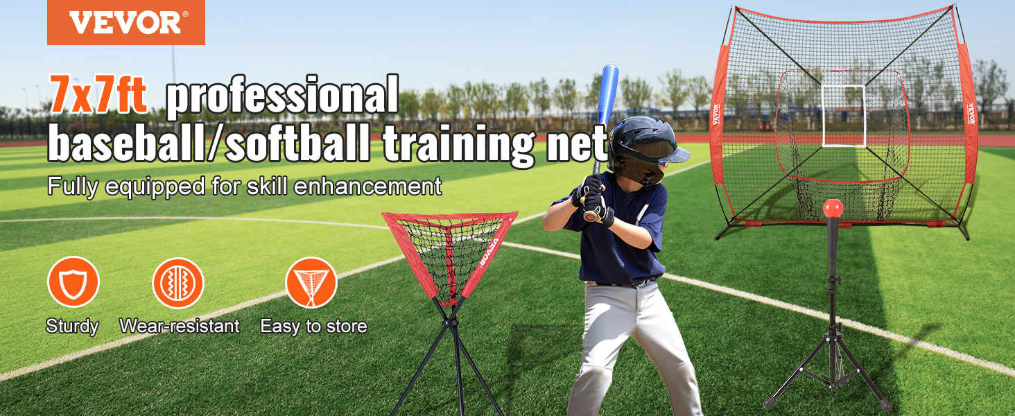 VEVOR 7x7 ft Baseball Softball Practice Net, Portable Baseball