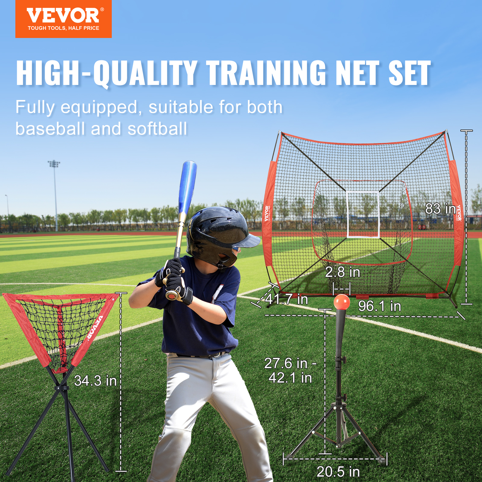 VEVOR 7x7/5x5 ft Baseball Softball Practice Net Hitting Multiple Accessories