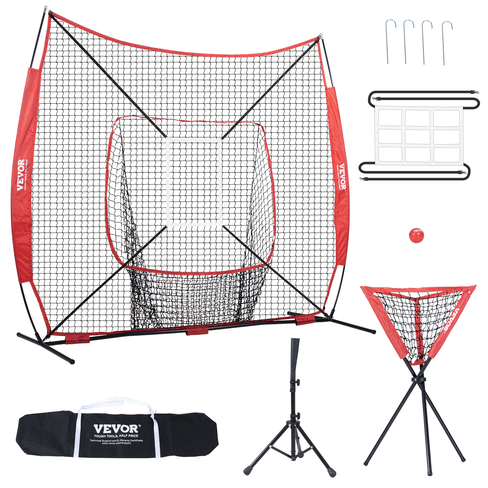 VEVOR 7x7/5x5 ft Baseball Softball Practice Net Hitting Multiple Accessories