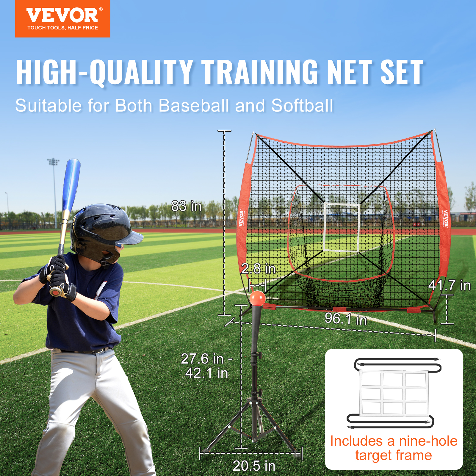 VEVOR 7x7/5x5 ft Baseball Softball Practice Net Hitting Multiple Accessories