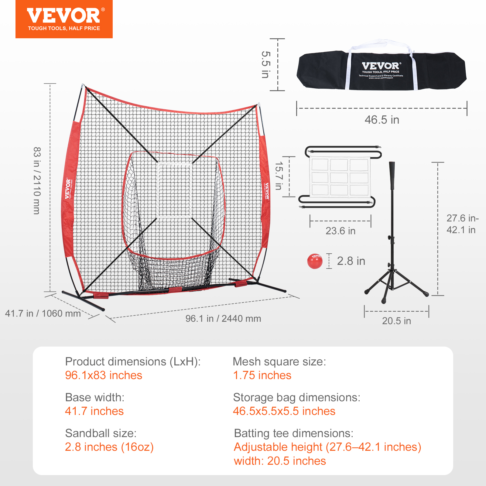 VEVOR 7x7/5x5 ft Baseball Softball Practice Net Hitting Multiple Accessories