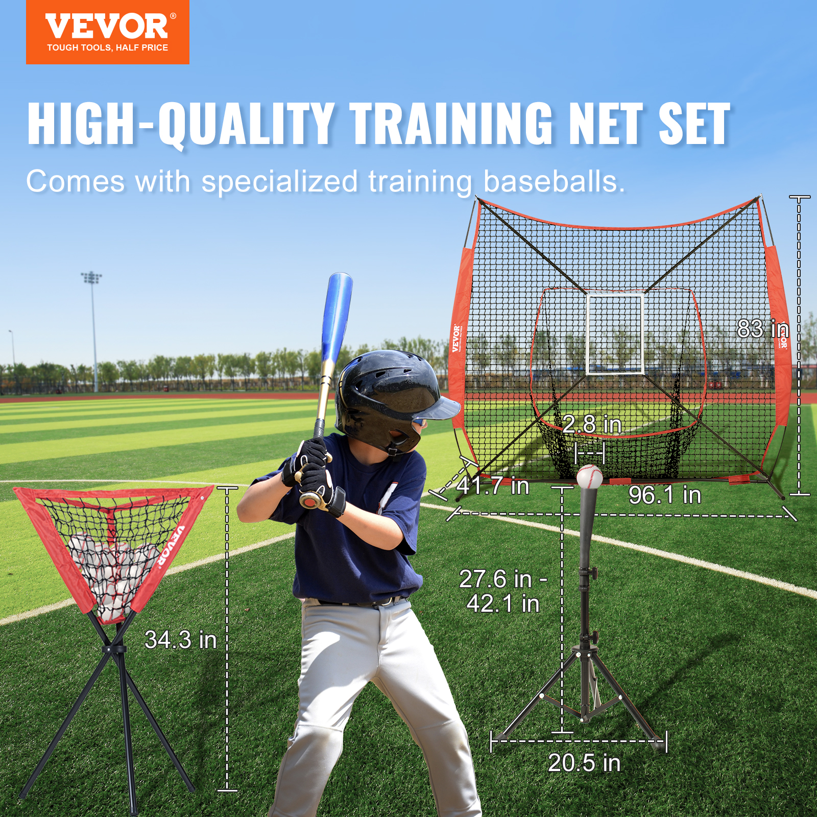 VEVOR 7x7/5x5 ft Baseball Softball Practice Net Hitting Multiple Accessories