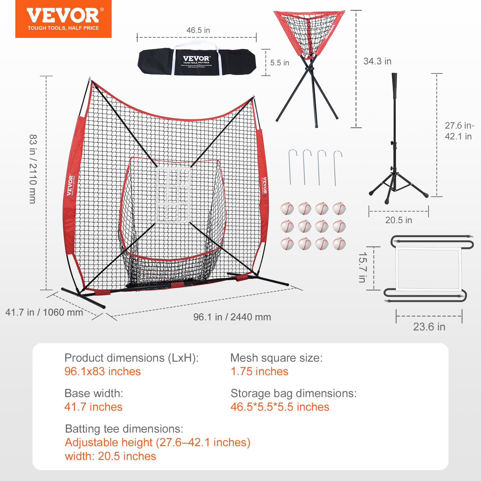 VEVOR 7x7/5x5 ft Baseball Softball Practice Net Hitting Multiple Accessories