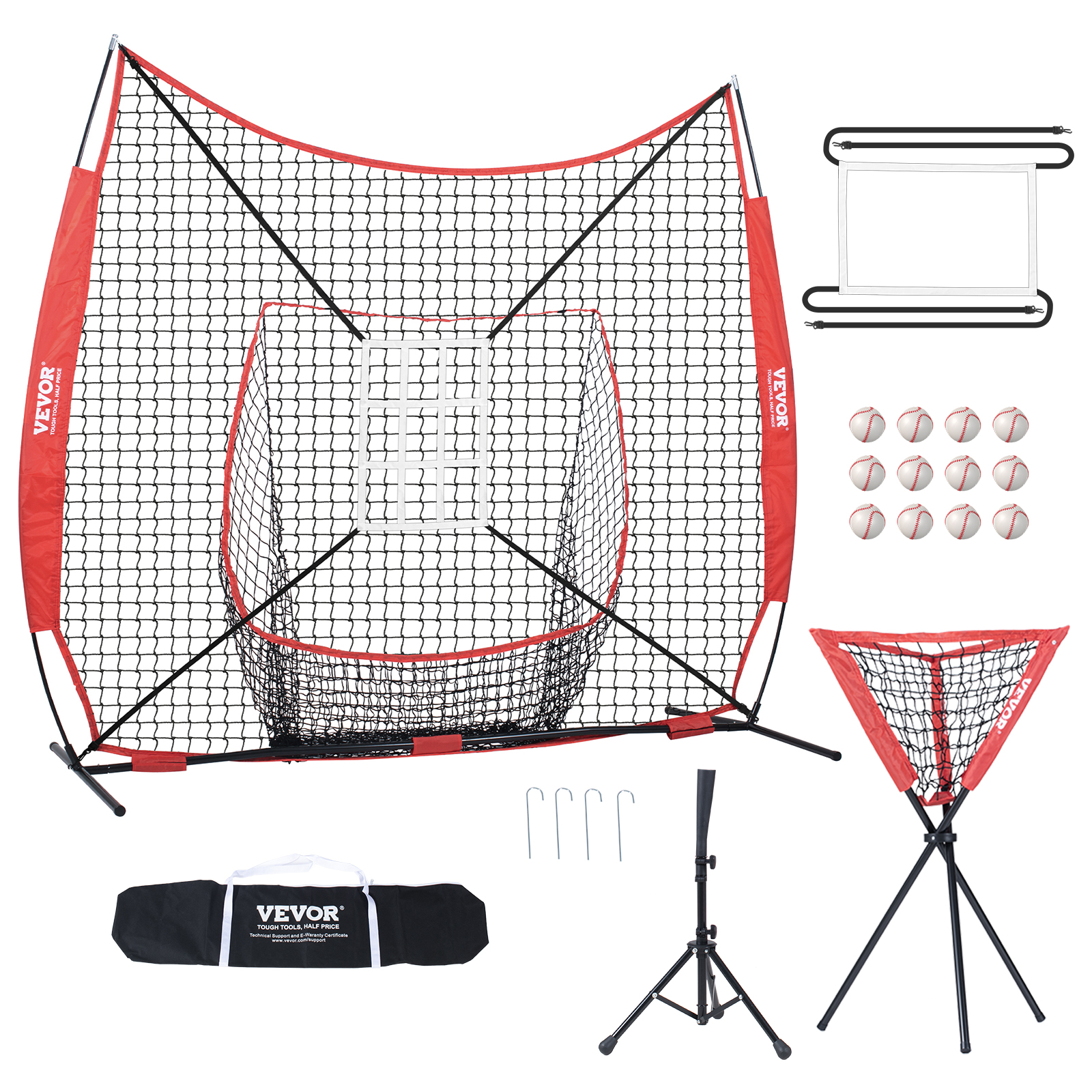 VEVOR 7x7/5x5 ft Baseball Softball Practice Net Hitting Multiple Accessories