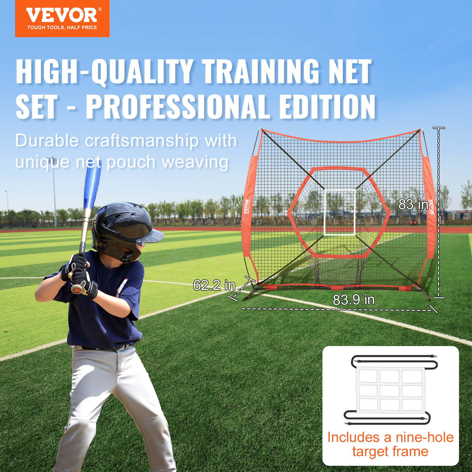 VEVOR 7x7/5x5 ft Baseball Softball Practice Net Hitting Multiple Accessories