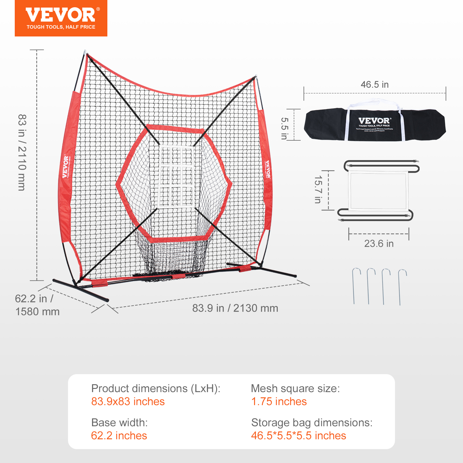 VEVOR 7x7/5x5 ft Baseball Softball Practice Net Hitting Multiple Accessories