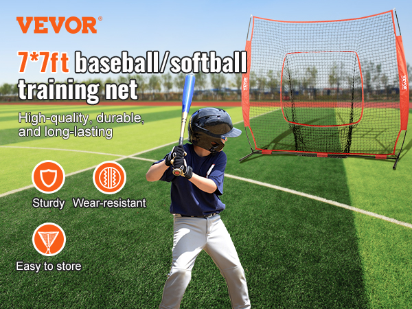 VEVOR 7x7 Baseball Softball Practice Net, Portable Baseball Training ...