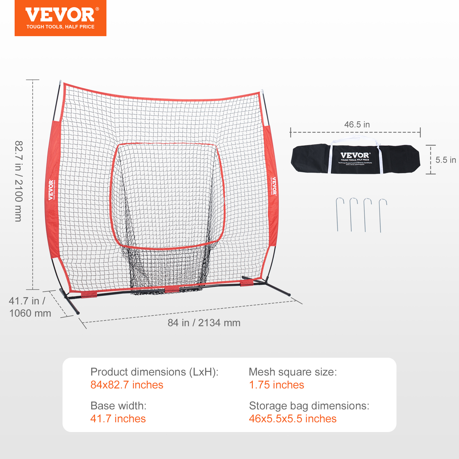 VEVOR 7x7/5x5 ft Baseball Softball Practice Net Hitting Multiple Accessories