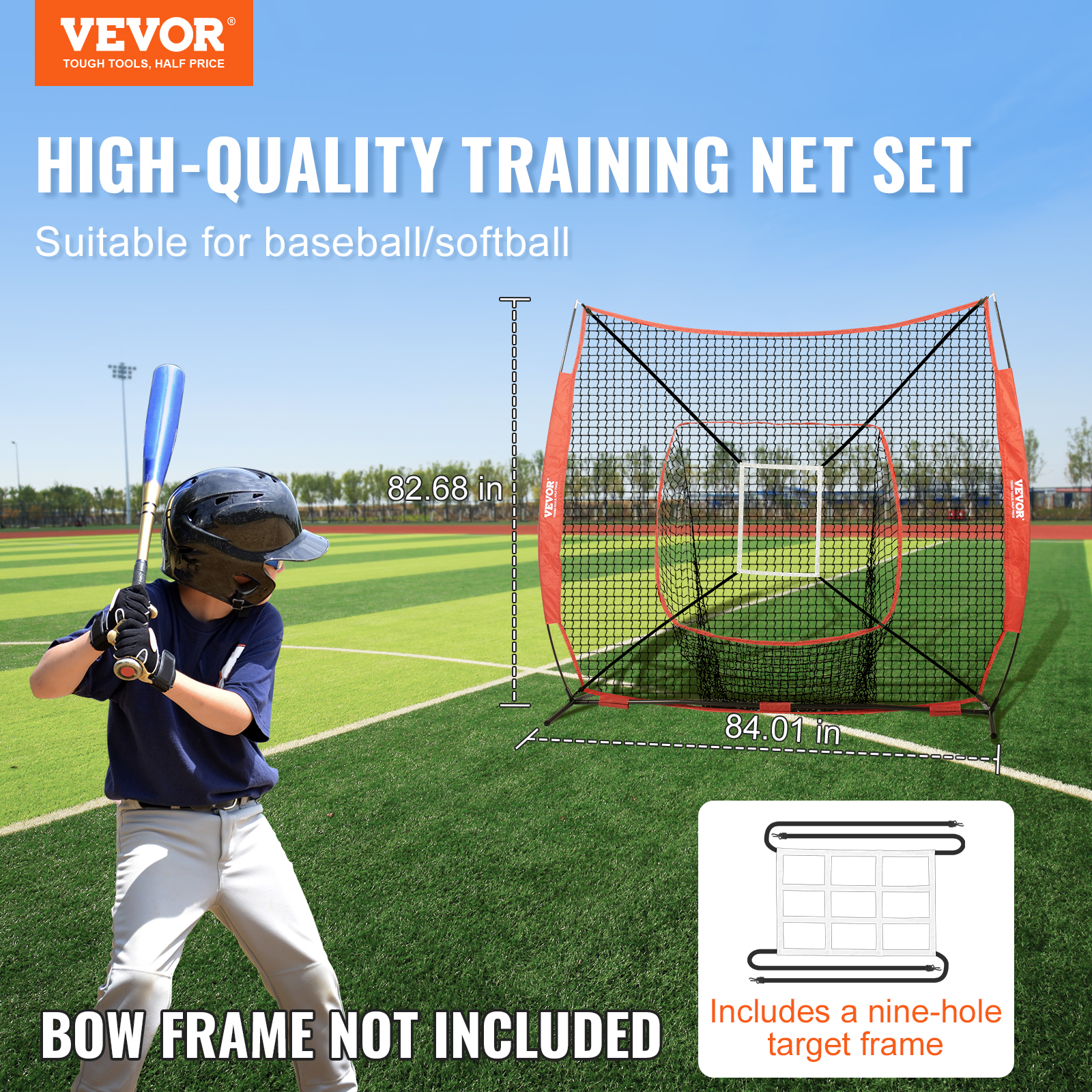 VEVOR 7x7/5x5 ft Baseball Softball Practice Net Hitting Multiple Accessories