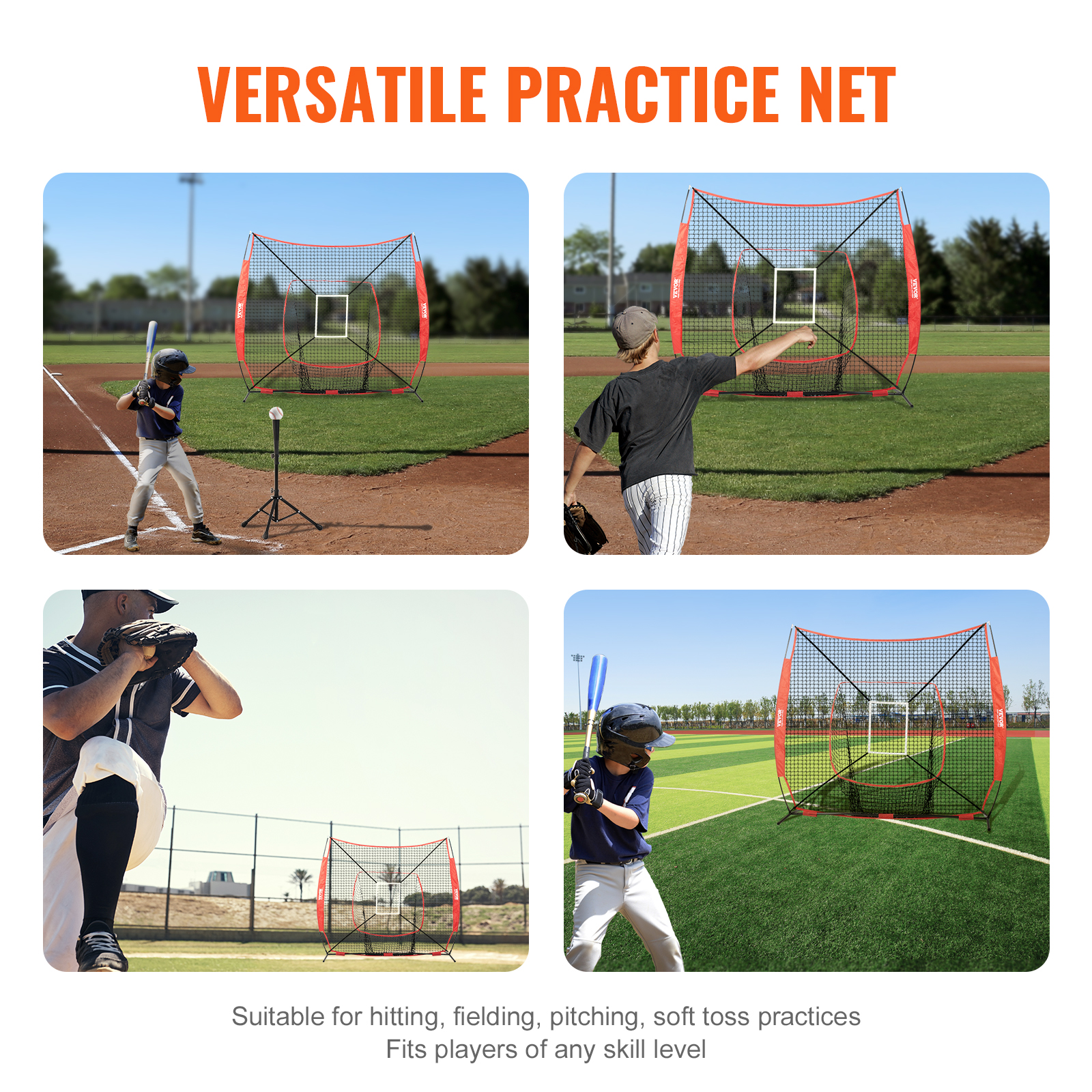 VEVOR 7x7/5x5 ft Baseball Softball Practice Net Hitting Multiple Accessories