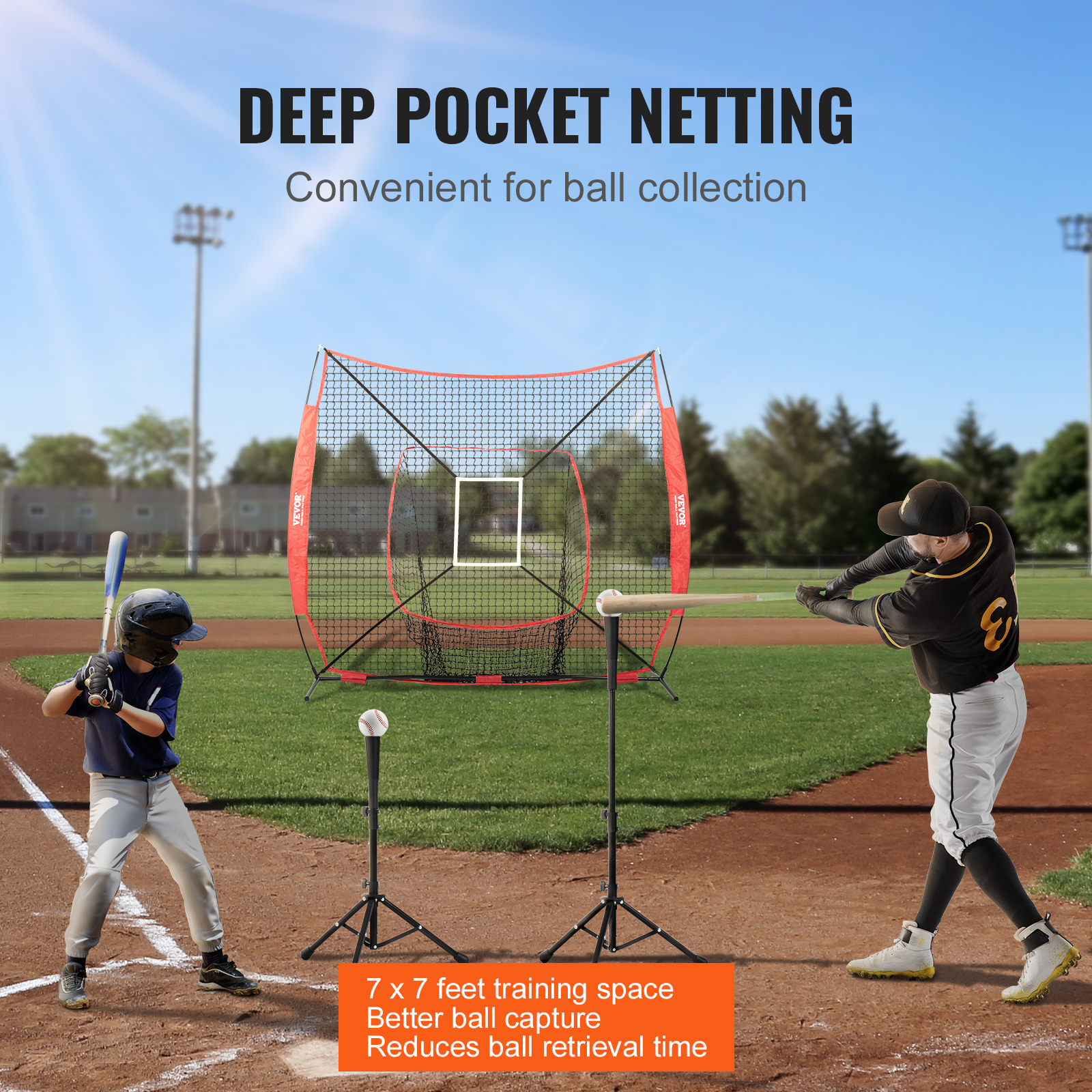 VEVOR 7x7/5x5 ft Baseball Softball Practice Net Hitting Multiple Accessories