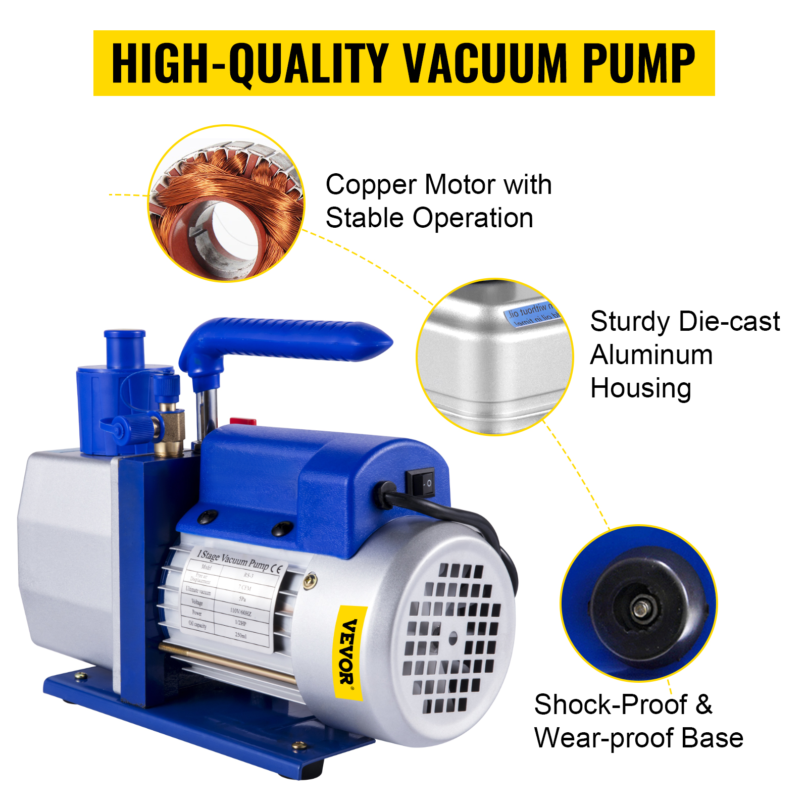 4 CFM Vacuum Pump Rotary Vane 1/2HP HVAC AC Refrigerant Air Conditioning 