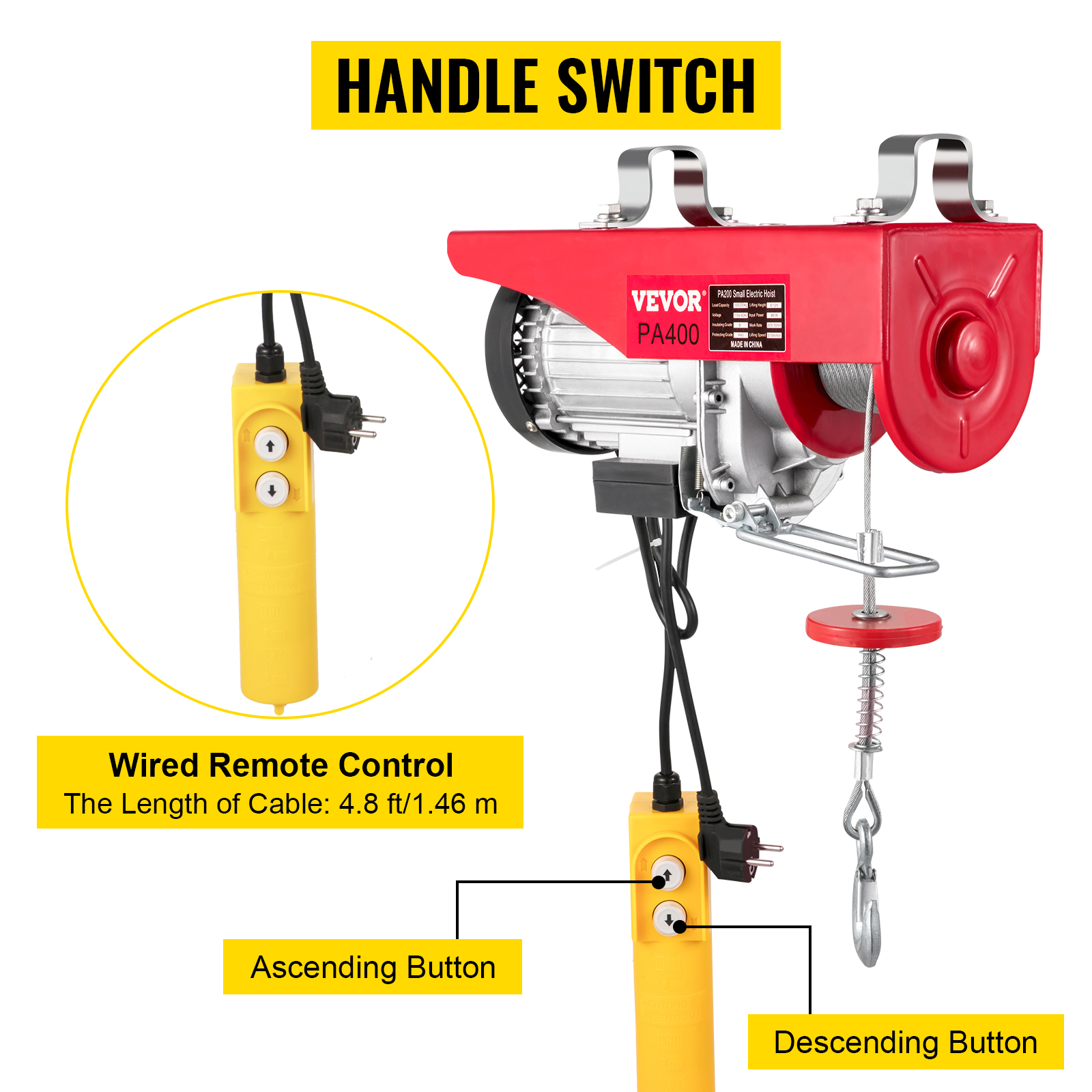 Treuil palan électrique 220V 200 / 400KG 950W avec télécommande