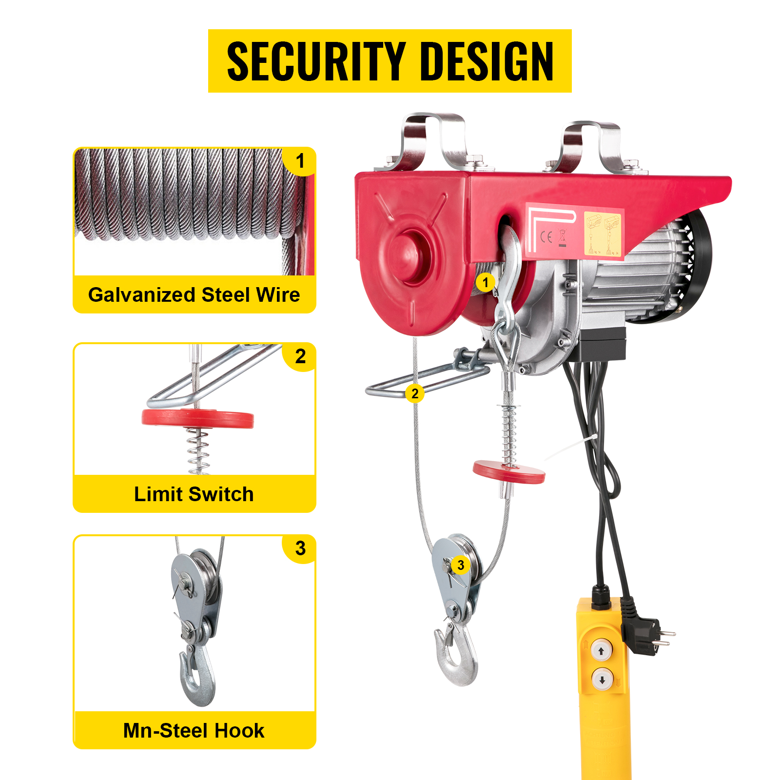 Grua Polipasto Electrico Carga 400kg Cable Acero 60 Metros