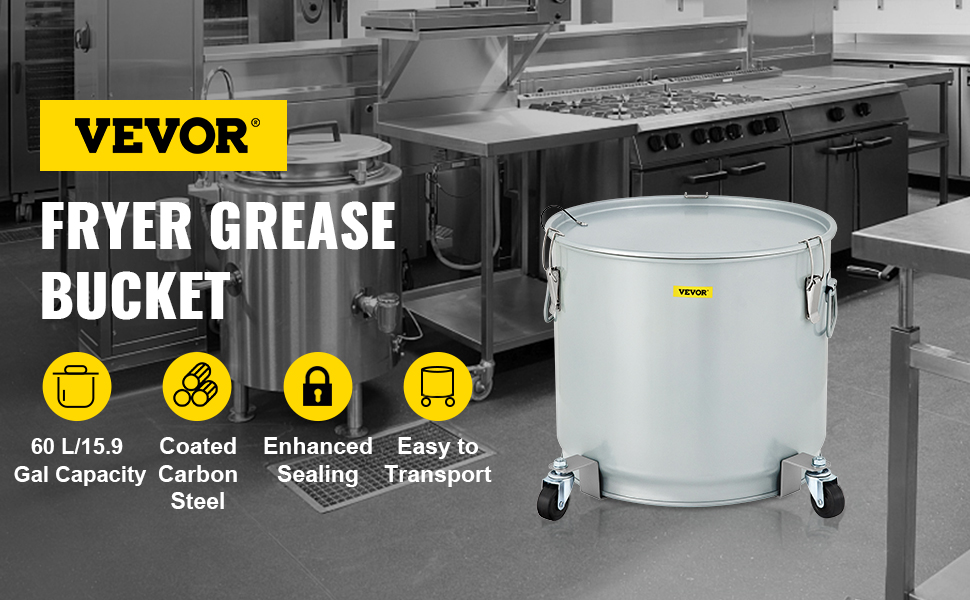 VEVOR Fryer Grease Bucket 8 gal. Coated Carbon Steel Oil Filter Pot 62 lbs. Capacity Oil Disposal Caddy with Caster Base