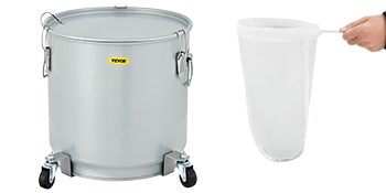 VEVOR Fryer Grease Bucket, 15.9 Gal/60 L, Coated Carbon Steel Oil Filter Pot with Caster Base, Oil Disposal Caddy with 123 LBS Capacity, Transport Container with Lid Lock Clip Nylon Filter Bag, Silver