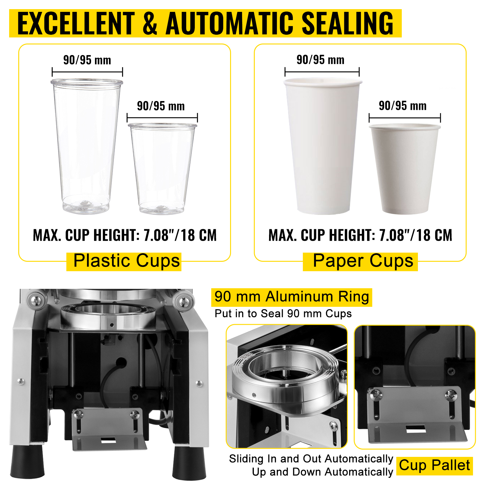 220V Commercial Automatic Bubble Tea Cup Sealing Machine Juice Cup Sealer 18CM 