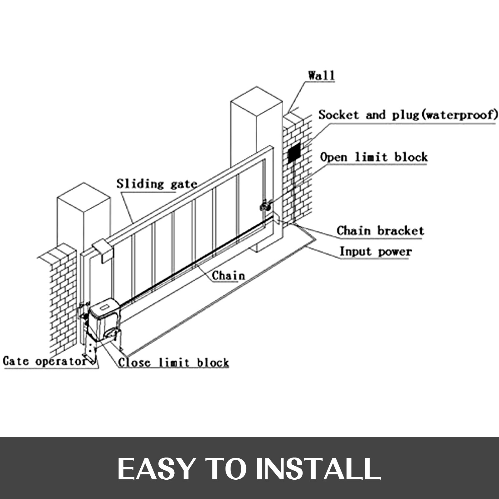 800kg Sliding Gate Opener Electric Operator Driveway Door Slide Roller