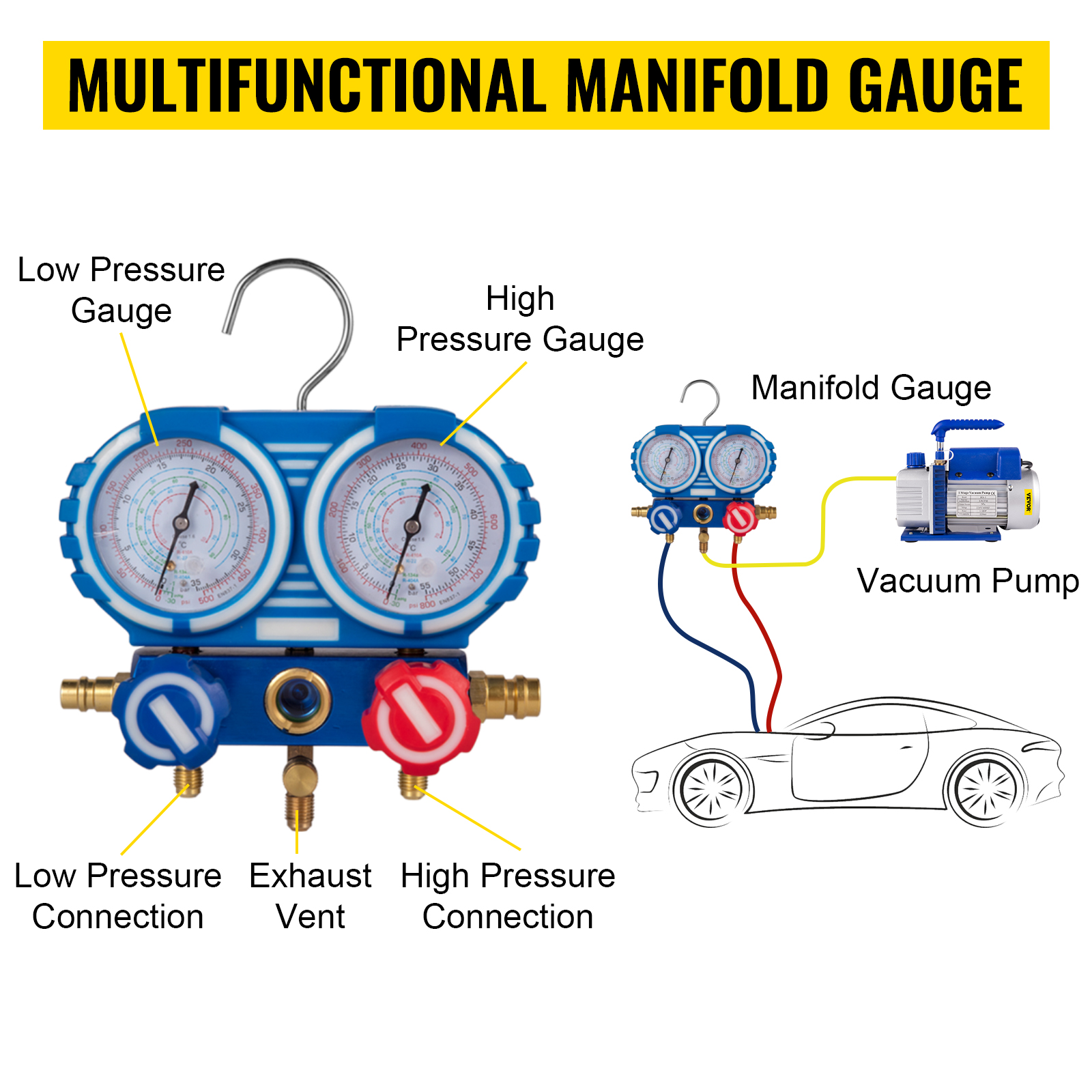 VEVOR AC Vacuum Pump Manifold Gauge Set 3.5 CFM 5PA HVAC Vacuum Pump ...