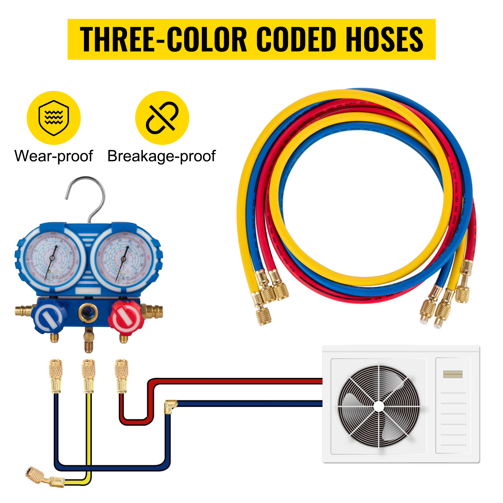 VEVOR AC Vacuum Pump Manifold Gauge Set 3.5 CFM 5PA HVAC Vacuum Pump