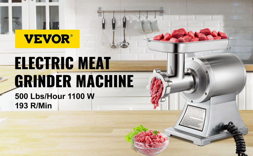 Hi Tek Meat Grinder, 1 Durable Meat Mincer - 1.5 Horsepower, Grind 540 Pounds of Meat per Hour, Stainless Steel Heavy-Duty Meat Grinder, Sausage Tube