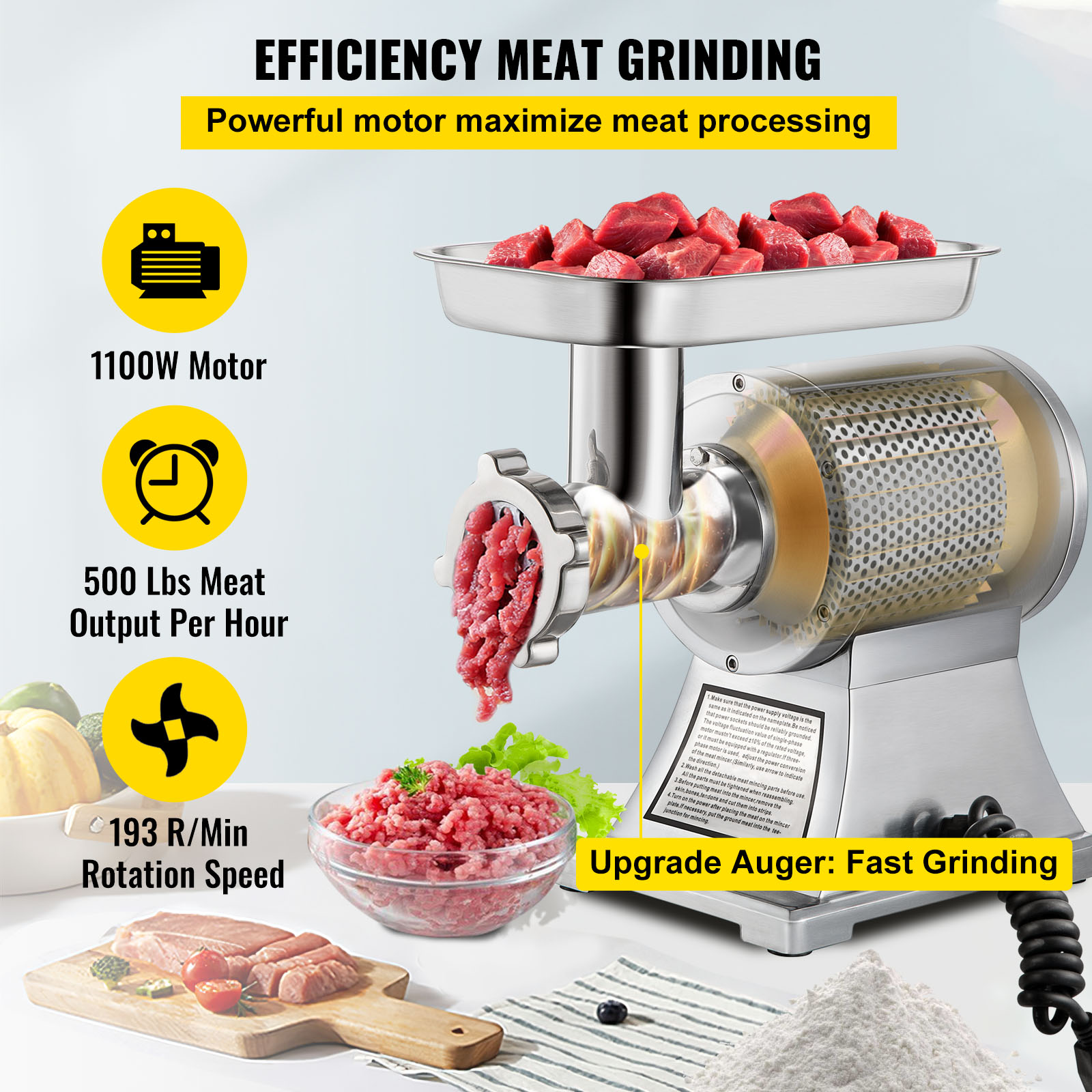 GorillaRock Meat Grinder Commercial | Electric Sausage Stuffing Maker | Stainless Steel Meat Chopper 110V