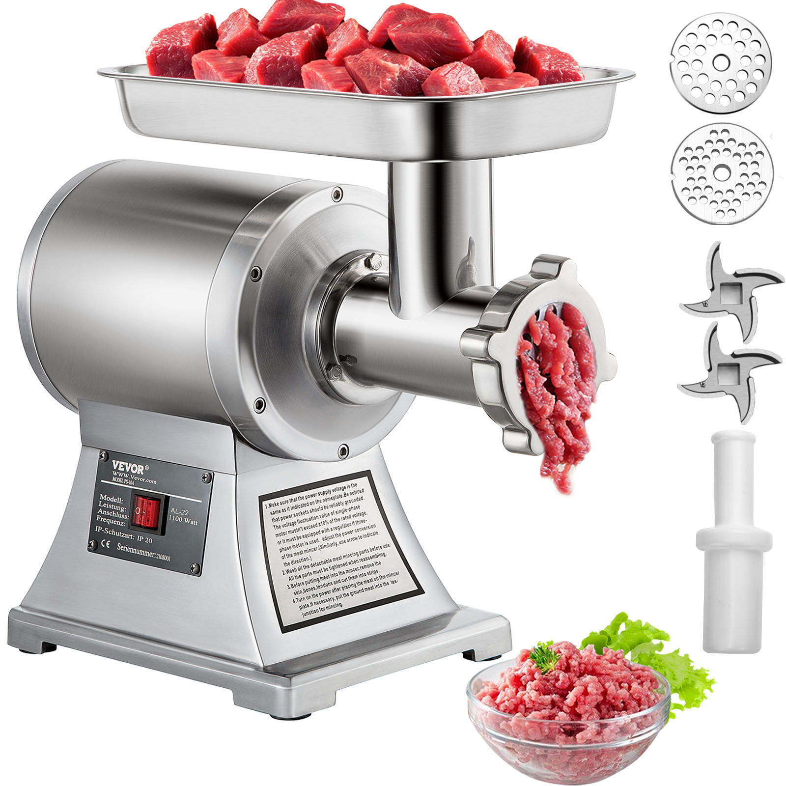 110V, C8A Commericial Stainless Steel Electric 80KG/H Table Meat Grinder Mincer Automatic Meat Cutting Machine 