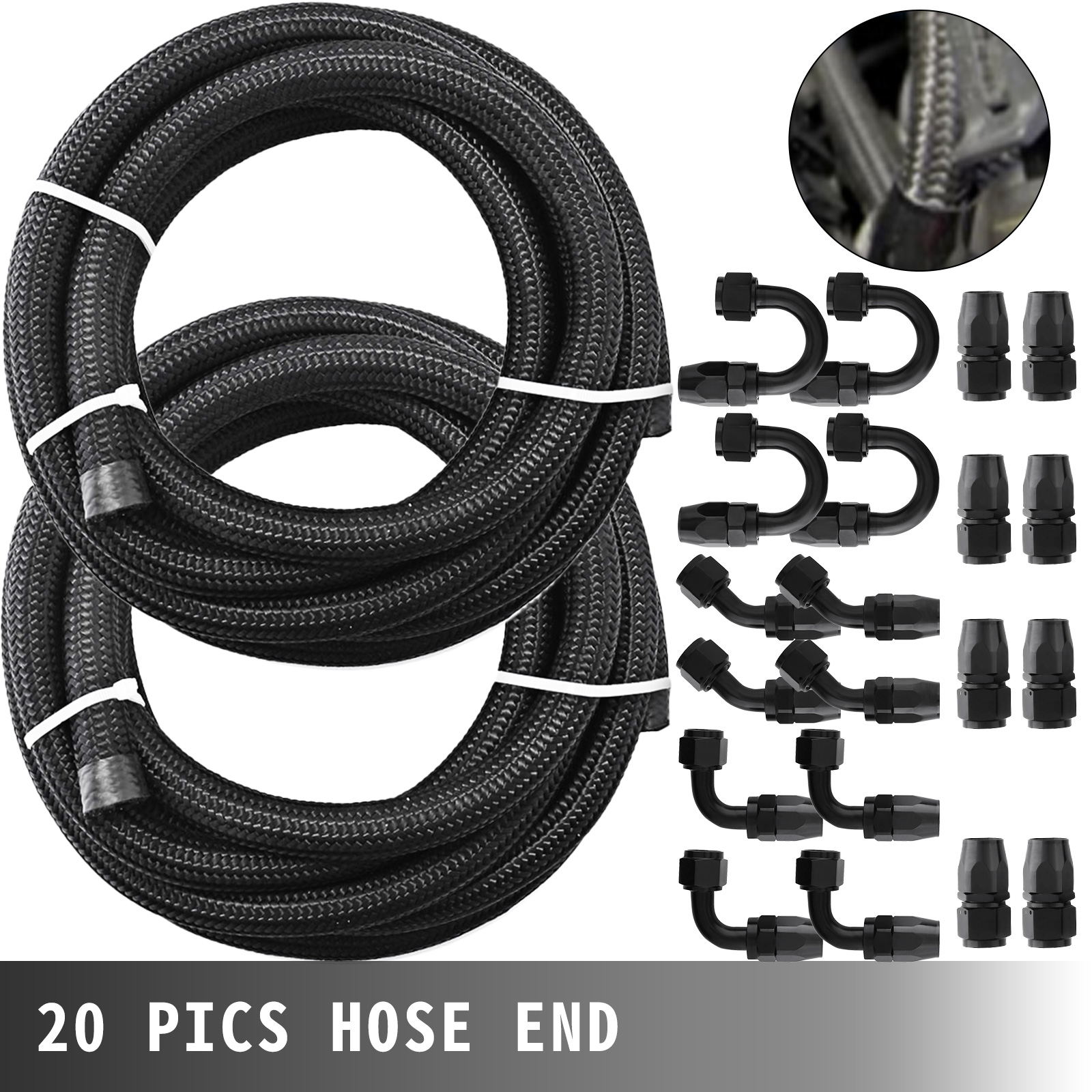 12Ft 6AN 3/8 Fuel Line Hose Braided Stainless Steel,With 6PCS AN6 Swivel  Hose Ends and 2PCS AN-10 to AN-6 Fuel Tank Fitting Adapters Kit, Blue & Red