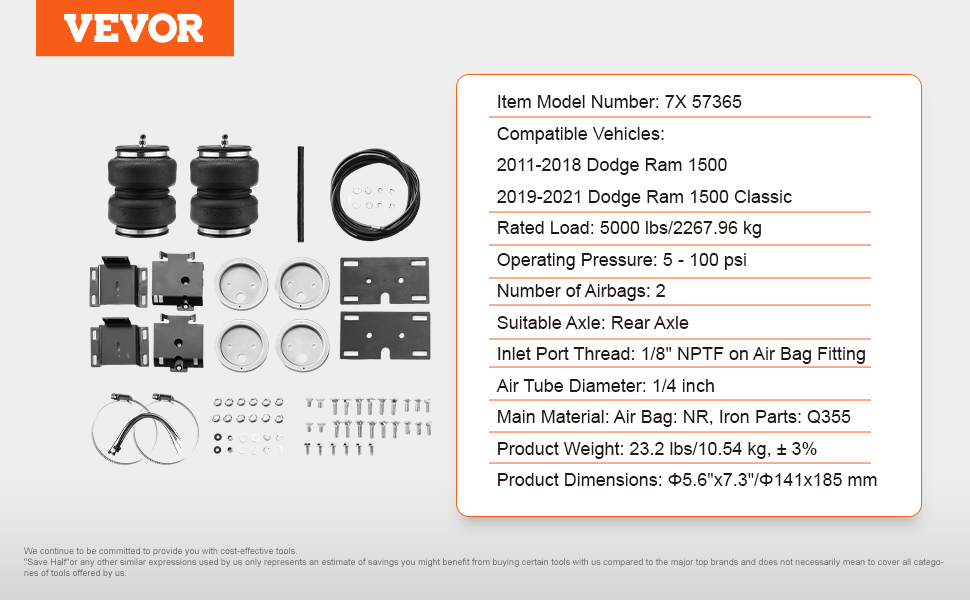 2021 Ram 1500 Air Suspension Kit VEVOR Air Bag Suspension Kit, Air Springs Suspension Bag Kit Compatible