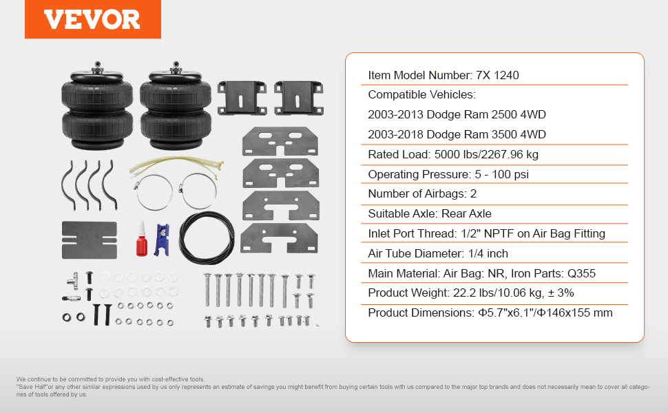 VEVOR Air Bag Suspension Kit, Air Springs Suspension Bag Kit Compatible with 20032013 Dodge Ram