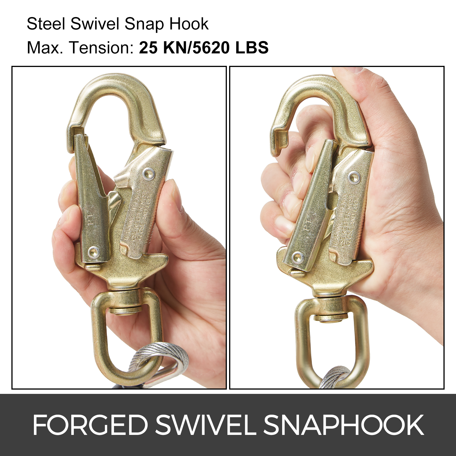 Climbing 1/2" X 12' Steel Safety Core Lanyard Kit Flipline 75223 Swivel Snap